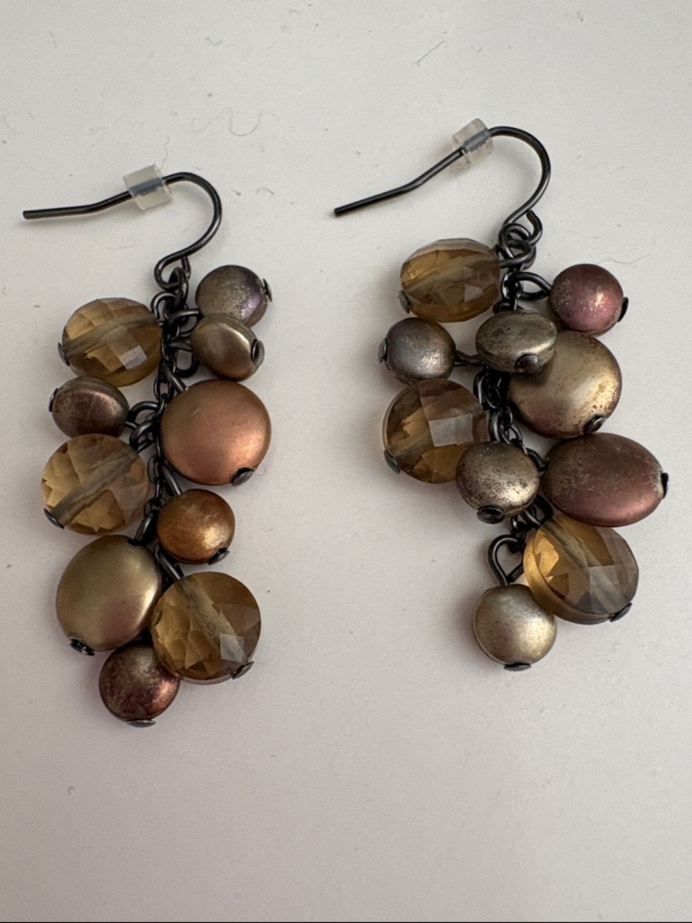 Women’s Dangle Cluster Earrings in Brown and Gold